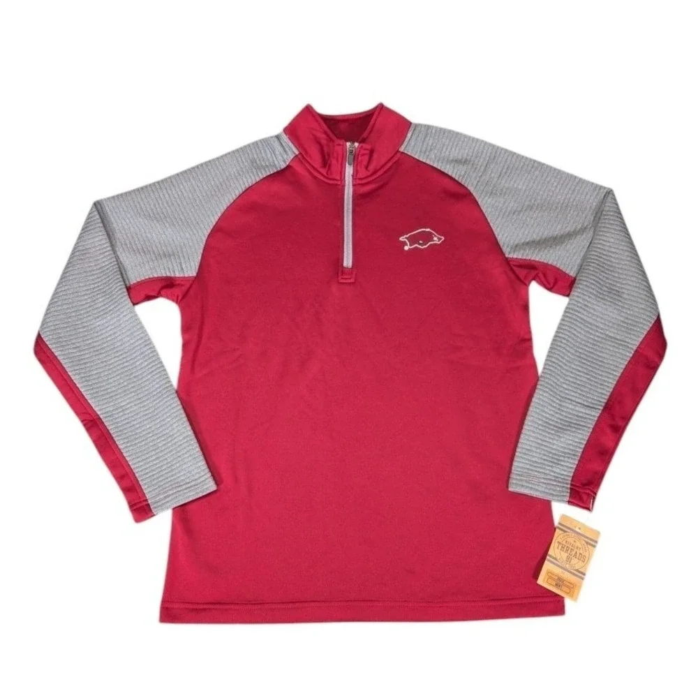 Rivalry Threads Arkansas Razorbacks Mens Small Quarter Zip Pullover Red Grey NWT